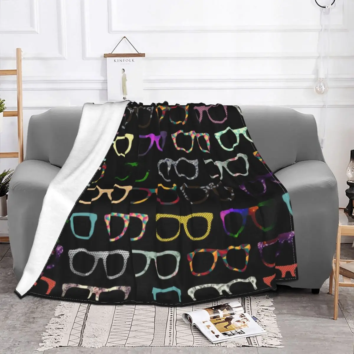 Retro Glasses Hipster Blanket Warm Fleece Soft Flannel Optician Optometrist Throw Blankets for Bedding Sofa Office Spring Autumn