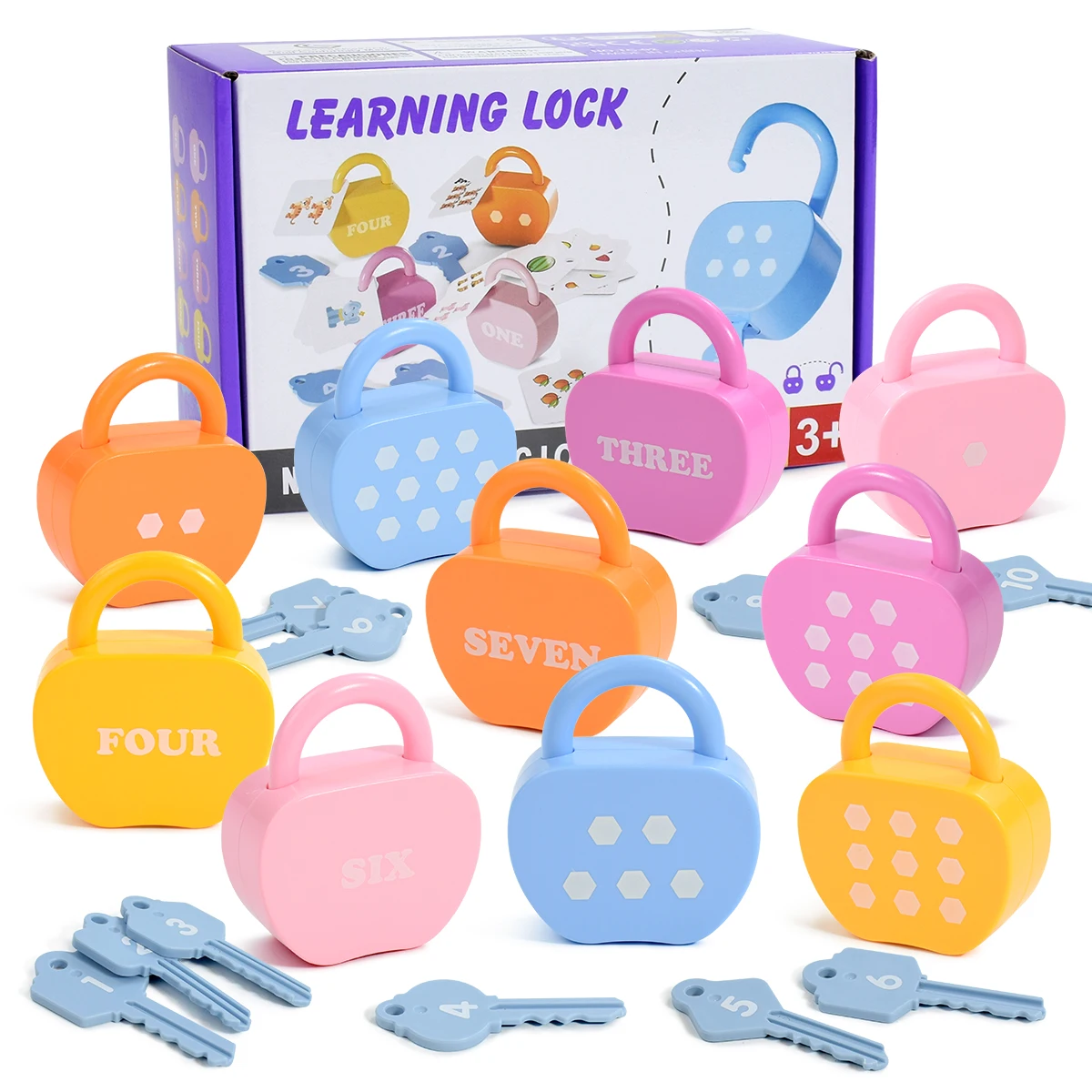 Educational Locks and Keys Matching Toy Set for 3+ Kids Homeschool Learning Number & Alphabetic & Apple & Shape Toys Games Gifts