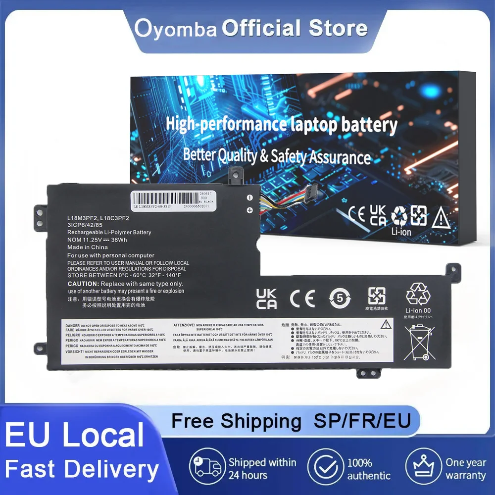 Oyomba L18C3PF2 Laptop Battery L18M3PF2 L18D3PF1 L18L3PF1 for Lenovo Ideapad L340 L340 17API V155 V340-17 V340-17IWL V155-15api