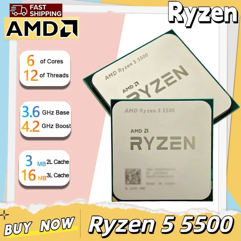 AMD Ryzen 5 5500 CPU 6-Core 12-Thread 4.2 GHz Unlocked Desktop Processor Socket AM4 Gaming CPU Without Package