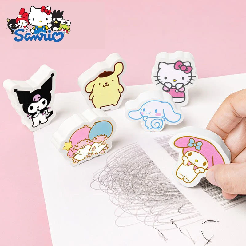 

24pcs Sanrio Eraser Kawaii Hello Kitty My Melody Kuromi Ortable Rubber Eraser Kids Office School Supplies Gift Stationery Prizes