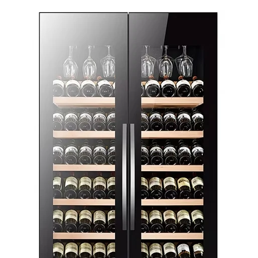 Double Door Compressor Wine Cigar Cooler Beverage Refrigeration Fridge Adjustable Shelves 16-22 Temperature Range Touch Screen