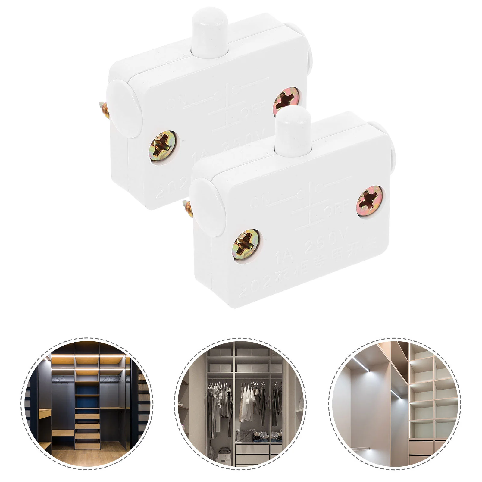 2 Pcs Door Control Switch Touch Sensitive Wardrobe Light Cabinet Switches Push Button Lock