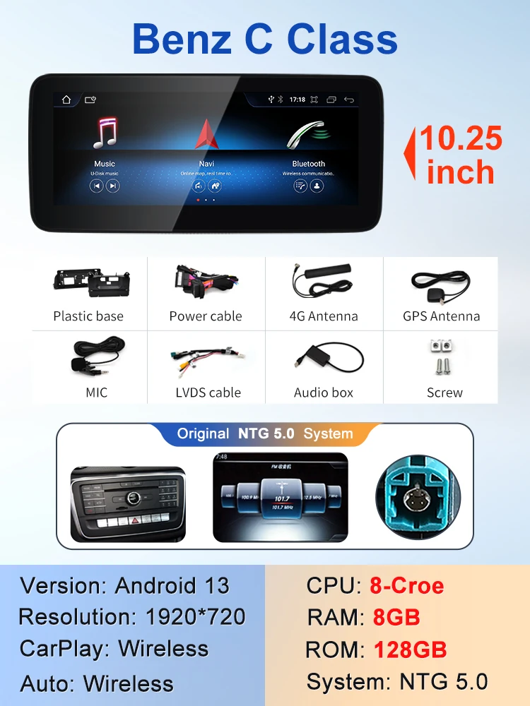 STWEI 2024 Nieuwe Auto Multimedia Draadloze Android AUTO CarPlay 12.3 inch Scherm Voor Mercedes Benz C Klasse GLC W205 S205 Spelers