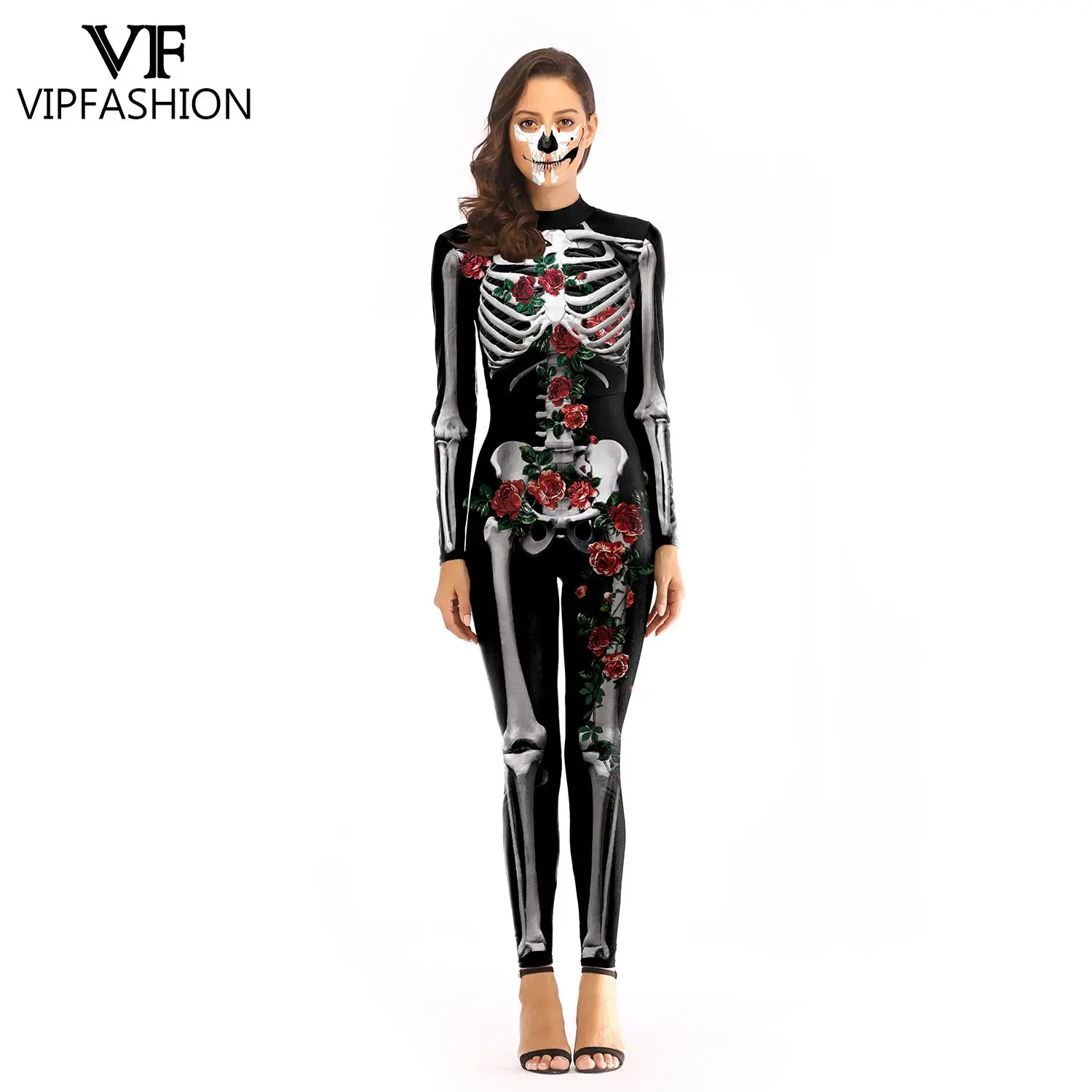 VIP FASHION Rose Skeleton Cosplay Cosutme donna uomo Halloween tuta Day of the Dead Carnival Catsuit Fancy Festival Outfit