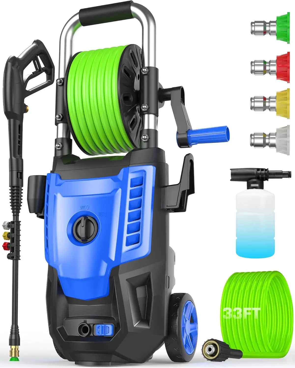 

Electric Pressure Washer 4800 PSI, 4.0GPM Portable Power Washer with 33FT Hose Reel, 4 QC Nozzles and Soap Bottle, Powerwashers