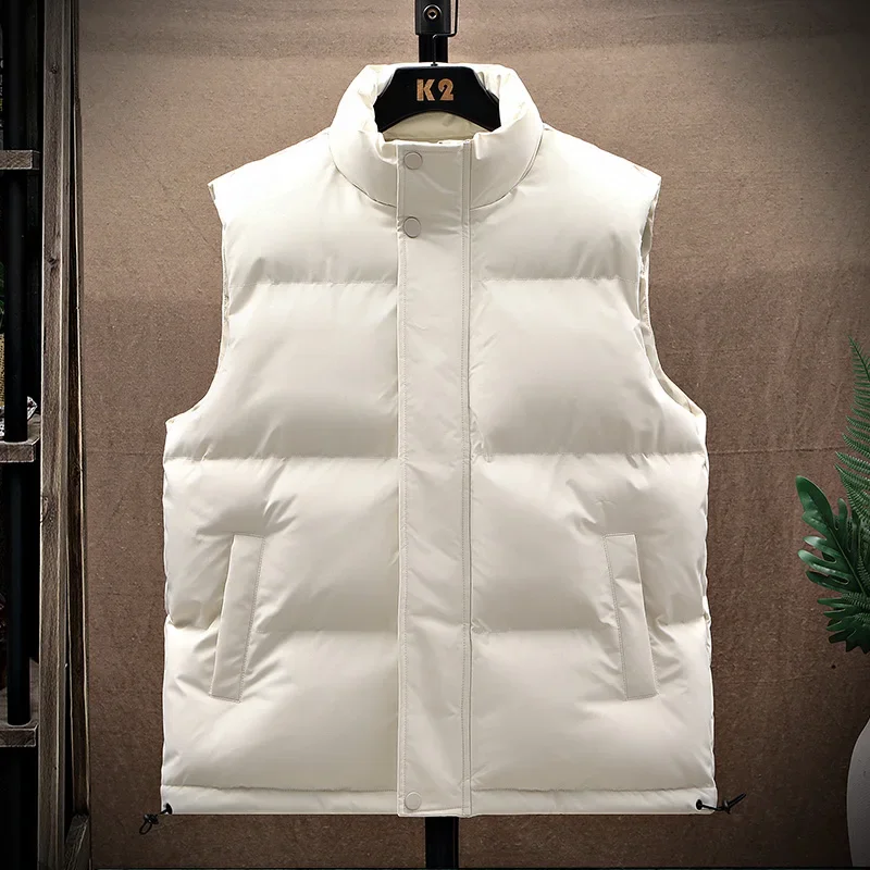 Autumn Winter Men's Warm Sleeveless Coat Stand Collar Windproof Male Fashion Waistcoat Solid Color Simple Style Streetwear