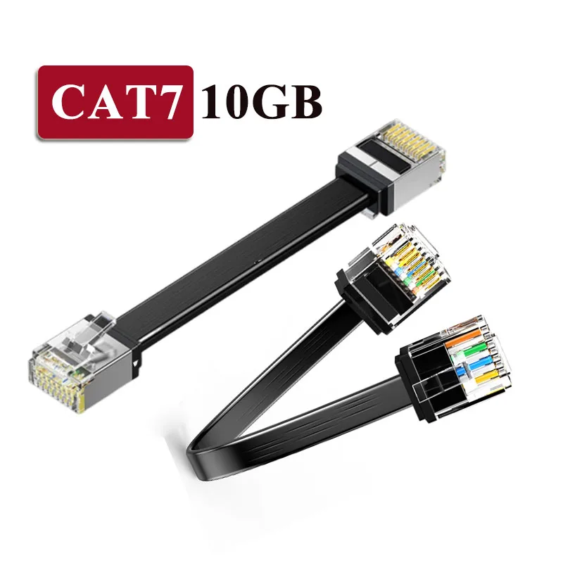 CAT7 Shielded Flat Thin Ethernet Wire 10GB Ultra Short Body Crystal Head Cable High Speed Computer Router Line for Home Use