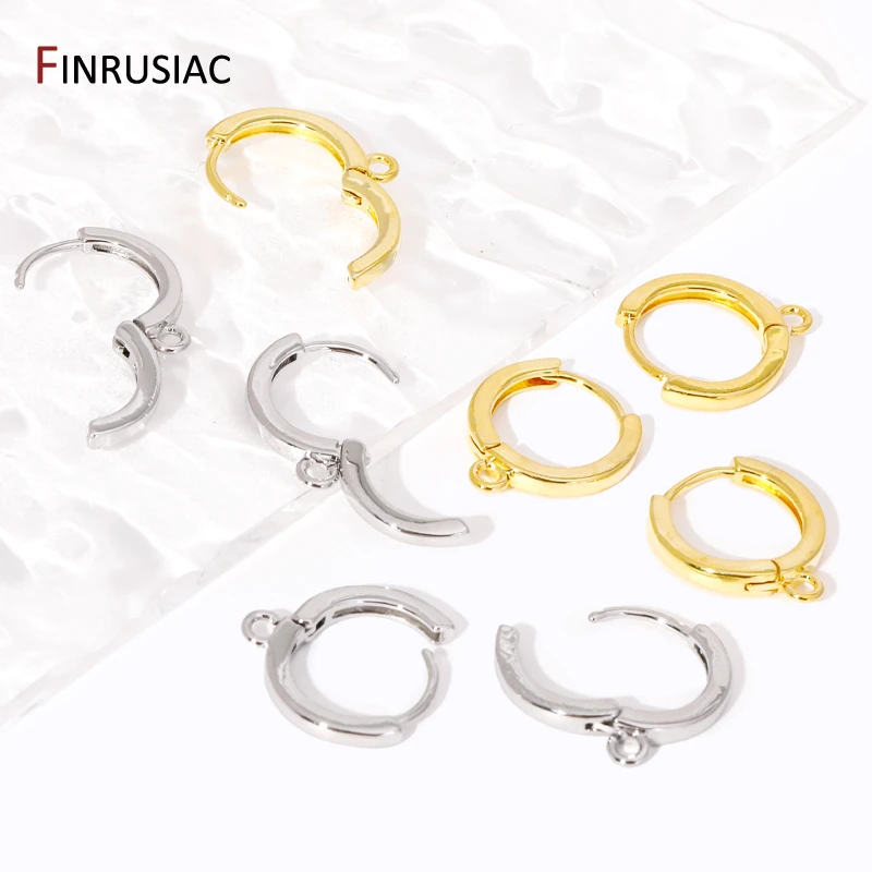 18K Gold Plated Brass Earring Hooks with Loop Round Ear Wires Huggie Hoop Earrings For DIY Dangle Earring Making Findings