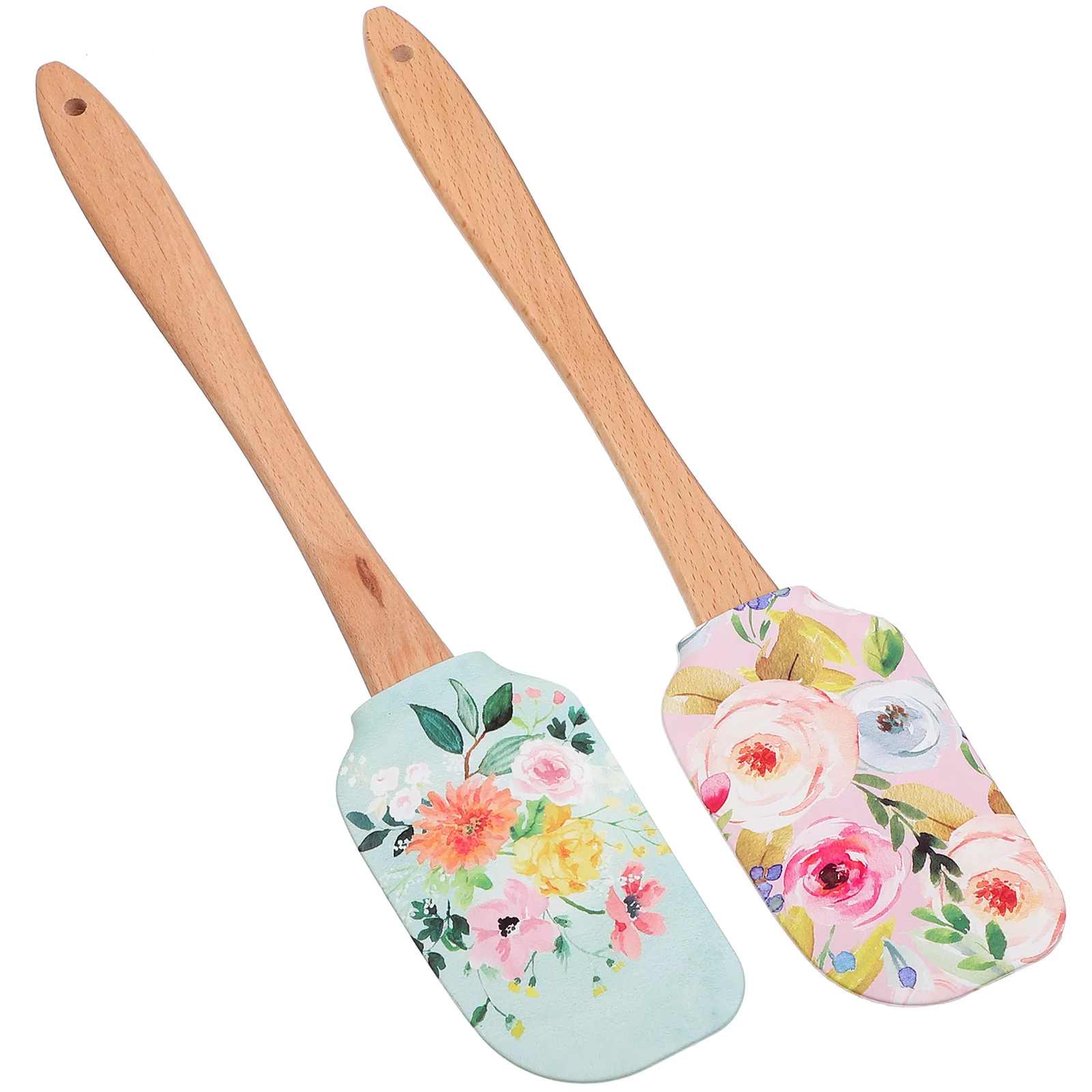 

2 Pcs Cake Cream Spatula Small Silicone Baking Scrapers Hanging Hole Design for Home Beech Handle