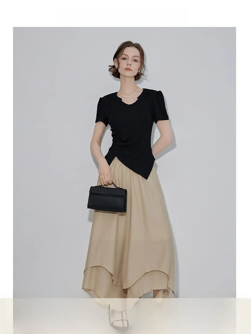 

RINA BERRY, новая легкая летняя асимметричная футболка в китайском стиле, винтажная двухслойная юбка, комплект Faion для женщин