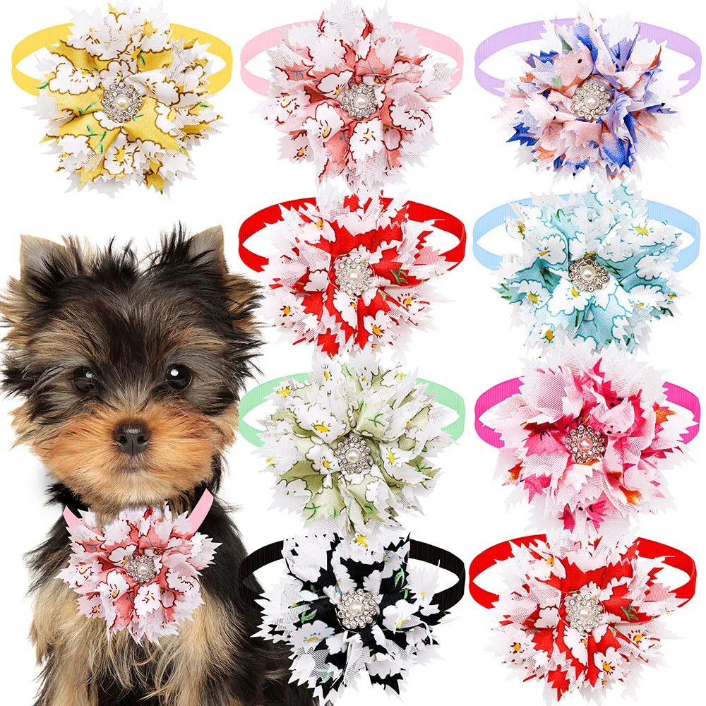 10PCS Adjustable Cat Dog Flower Bowties Small Medium Pets Fashional Accessories Puppy Bow Tie Party Handmade Bulk Pet Products