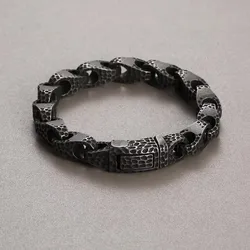 Fongten 22cm Hammer Pattern Bracelet for Men Square Chain Stainless Steel Man Wrist Bracelets Bangle Gold Silver Color Jewelry