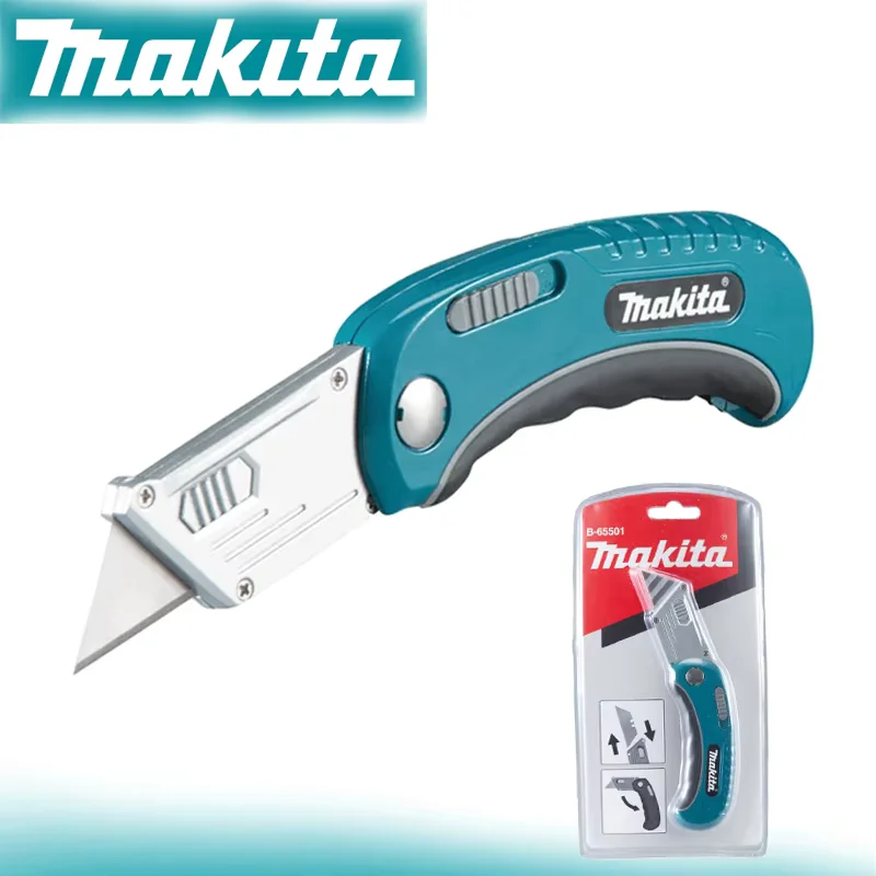 Makita B-65501 Quick Change Utility Knife Moulded Rubber Handle Handy Metal Safe Cutting 10 Blades Hand Tool