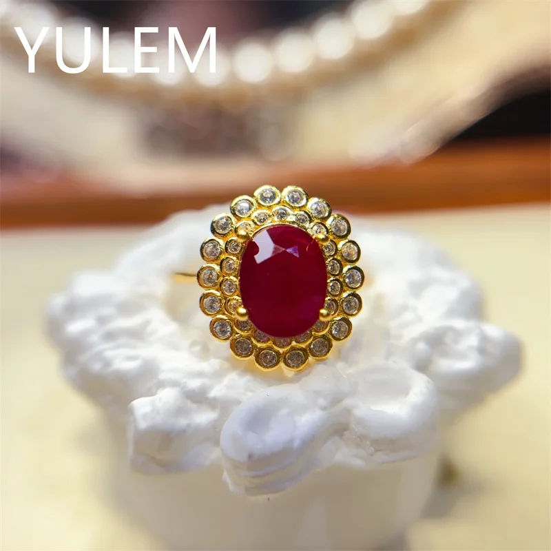 

S925 Sterling Silver Inlay 6*8mmNatural Ruby Ring Certificate Fashion Fine Charm Weddings Jewelry for Women
