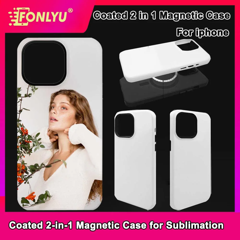 

FONLYU 5pcs Magnetic Coated 2 in 1 Blank Case for iPhone 15 14 13 12 Pro Max Plus DIY Sublimation Coating Covers for Phones