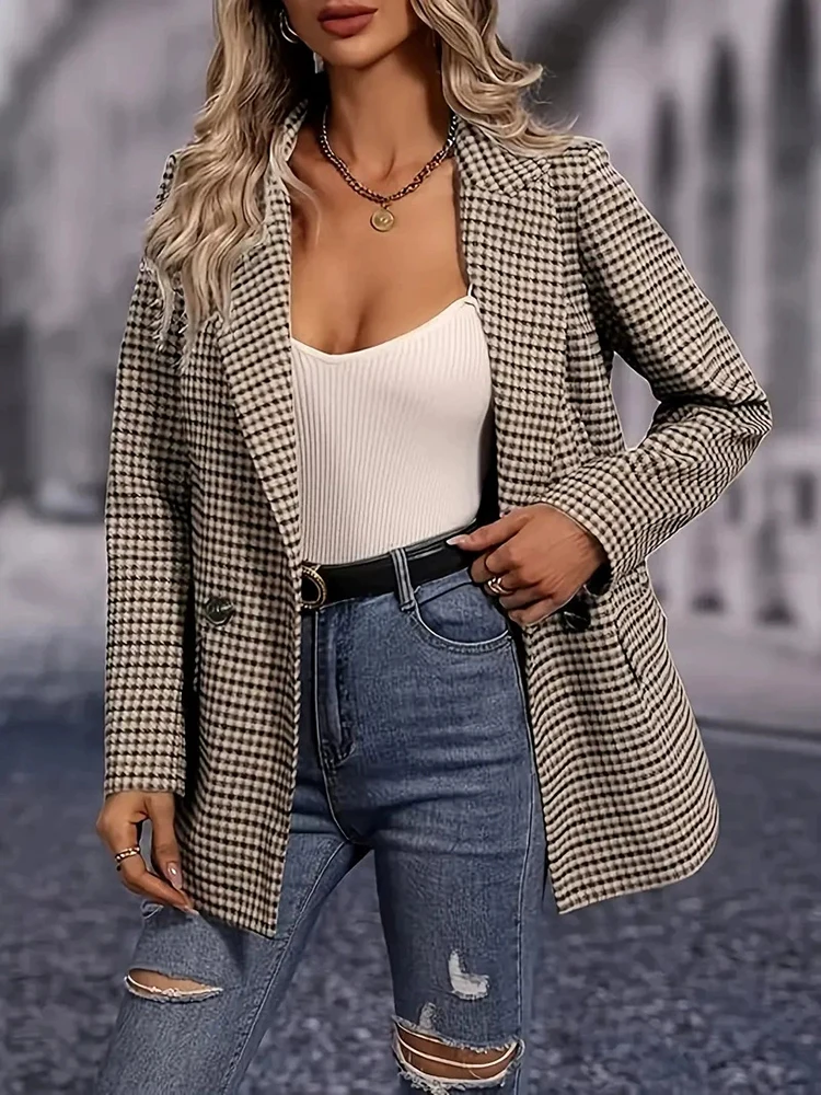 المرأة منقوشة بليزرات أنيقة خمر كم طويل بسيط مكتب سيدة زر دعوى معاطف ربيع الخريف سليم صالح الجمالية سترة جديدة