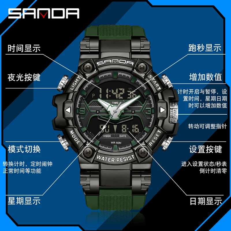 SANDA Men Digital Watch G Style Sports Waterproof Stopwatch Military Premium Watches Magic Color Cool Luxury Wrist watch Relojes