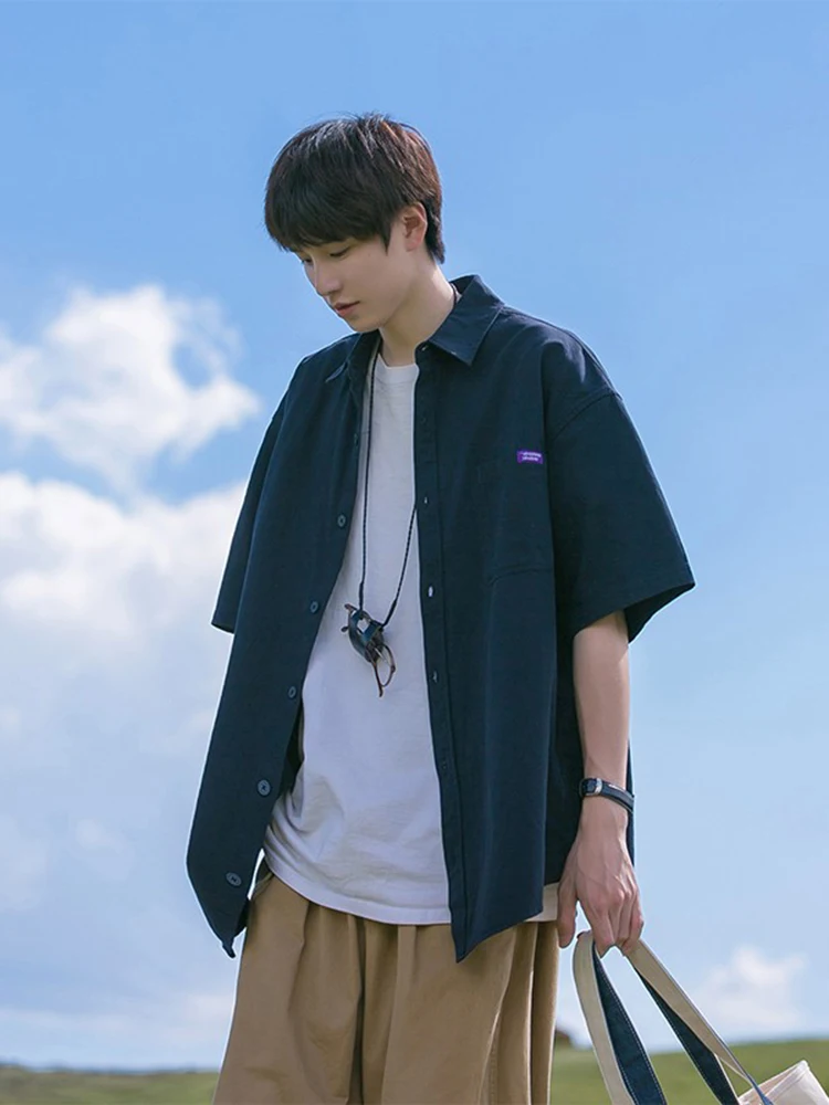 

Мужская повседневная рубашка из плотной ткани с коротким рукавом, летняя новинка, в стиле ретро, свободного кроя, с отложным воротником, для уличного стиля, крутая, для отдыха, верхняя одежда