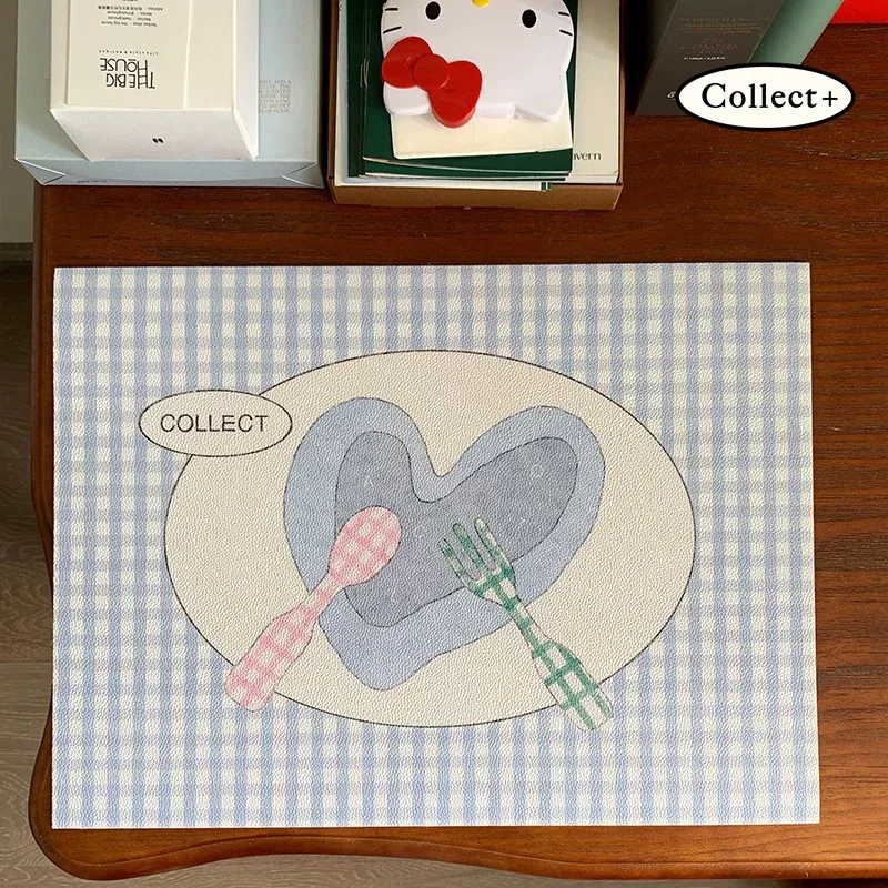 Korean Grid Cat Leather Desk Pad Mouse Protector Small Mouse Pad Home Office Game Desk Mat PU Leather Pc Laptop Keyboard Mat