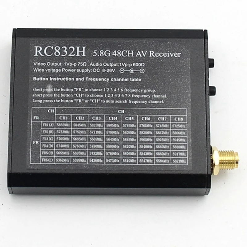 RC832H 5.8G 48CH Video Receiver 12V Automatic Channel Search For TS832 TS5823 TS5828 RC Airplane Helicopter FPV Drone Black