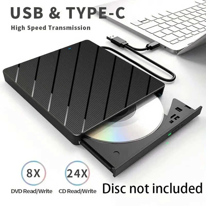 External CD/DVD Drive For Laptop, 7 In 1 USB Ultra-Slim Portable CD/DVD Player Burner, Burner Writer External Disk Drive