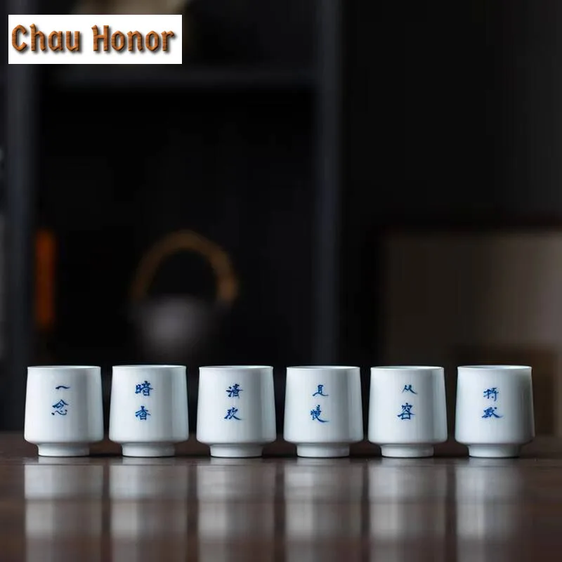 2pc/lot Pure Handwritten Calligraphy Ceramic Tea Cup Handmade Master Cup Chazhan Kung Fu Teaset Tea Cup Small Smelling Cup 30ml 
