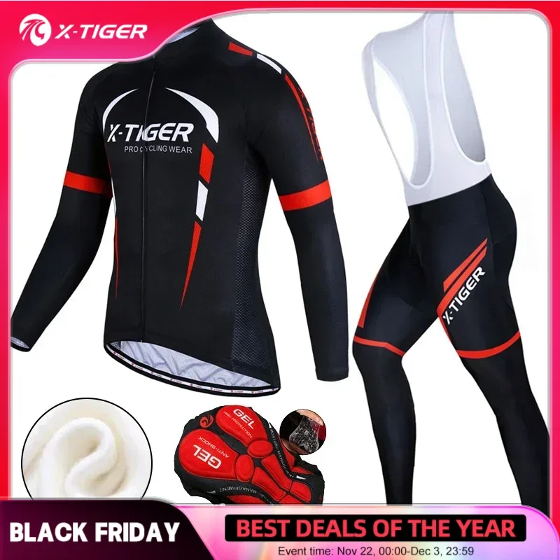 X-Tiger Winter Fleece Cycling Jersey Set Long Sleeve Mountain Bike Clothes Thermal Fleece Warm Racing Bicycle Cycling Clothing