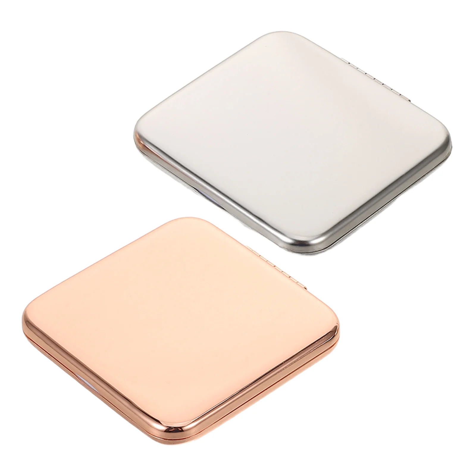 2Pcs Folding Makeup Mirror Portable Metal Compact Chrome Rose Gold Small Hand Mirror Travel Purse Makeup Touchup