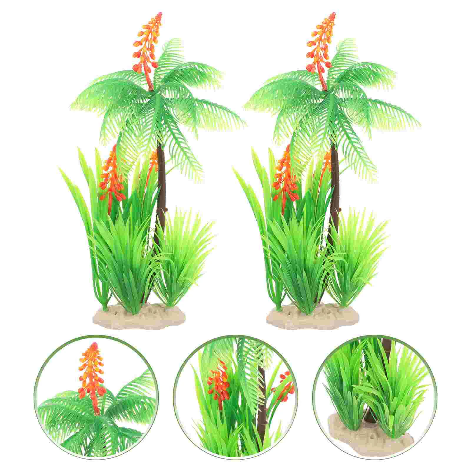 2 Pcs Artificial Coconut Tree Plant Plants Fish Tank Decoration Decorations Aquarium Model Plastic for Palm