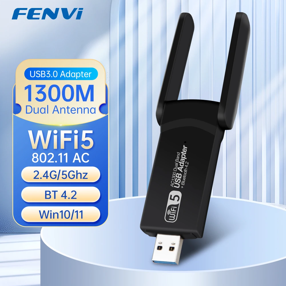 

FENVI 1300Mbps USB 3.0 WiFi Adapter For Bluetooth 4.2 Dual Band 2.4G/5GHz 802.11AC Wireless Network Card Receiver For Win 10/11