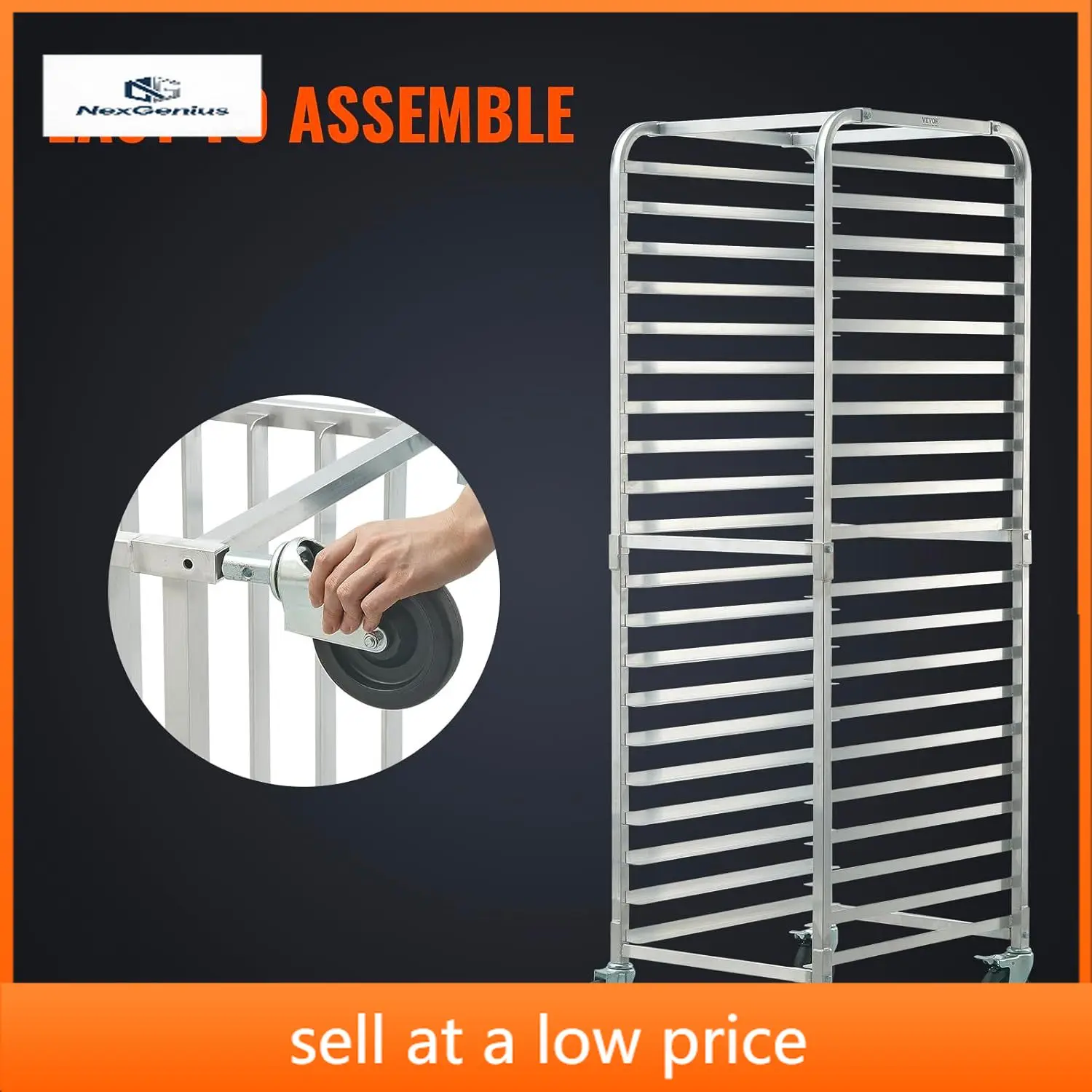 

20-ярусные коммерческие стеллажи для пекарни с колесами с тормозами, алюминиевая тележка-стеллаж для хранения противней половинного и полного размера