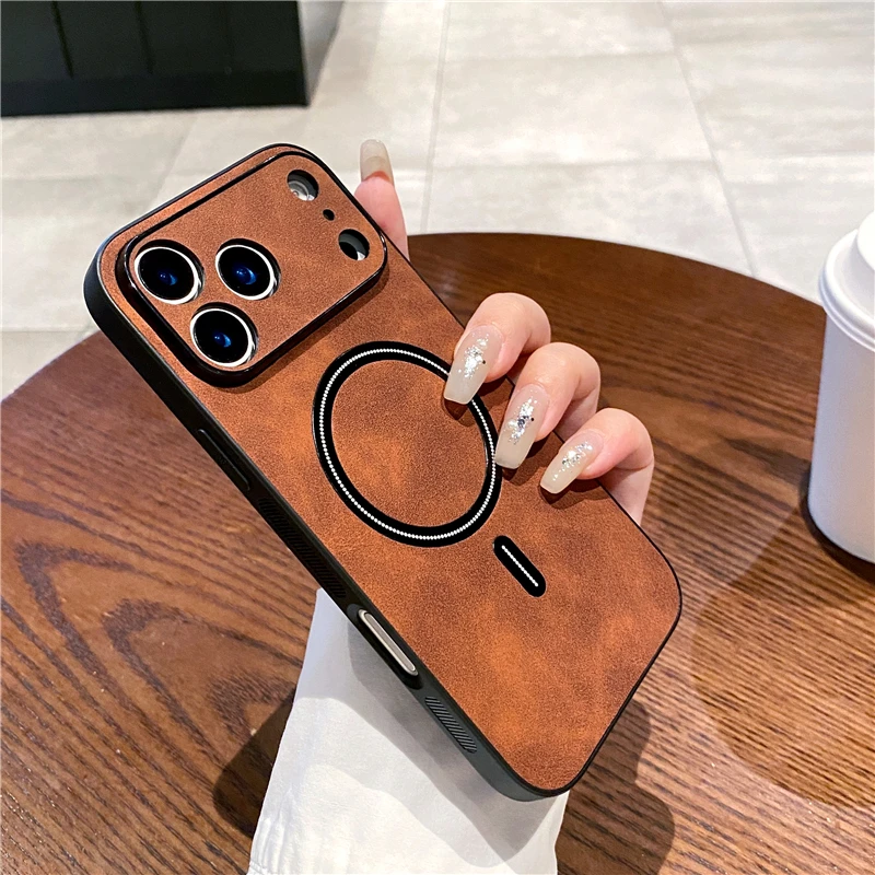 حافظة مغناطيسية غير لامعة من جلد الغنم لهاتف Magsafe iPhone 17 Air 16 15 14 Plus 13 12 11 Pro XS Max X XR غطاء شحن لاسلكي