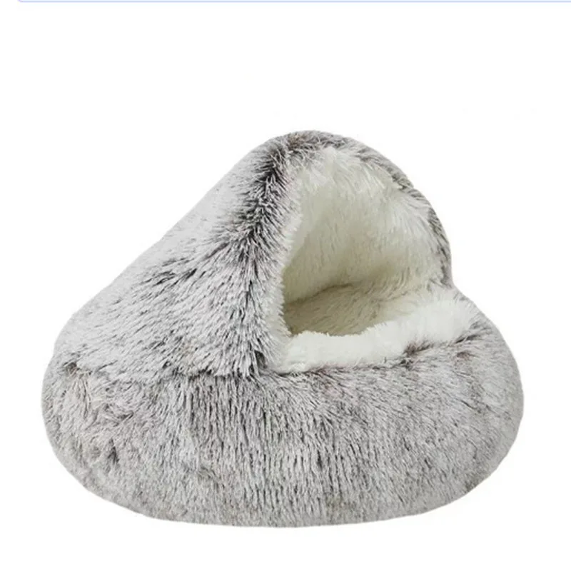 Cat Nest Accessories Round Warm Cats Bed Pet Products House Supplies Sleeping Bag Winter Long Plush Cat Stuff Bed For Small Dogs