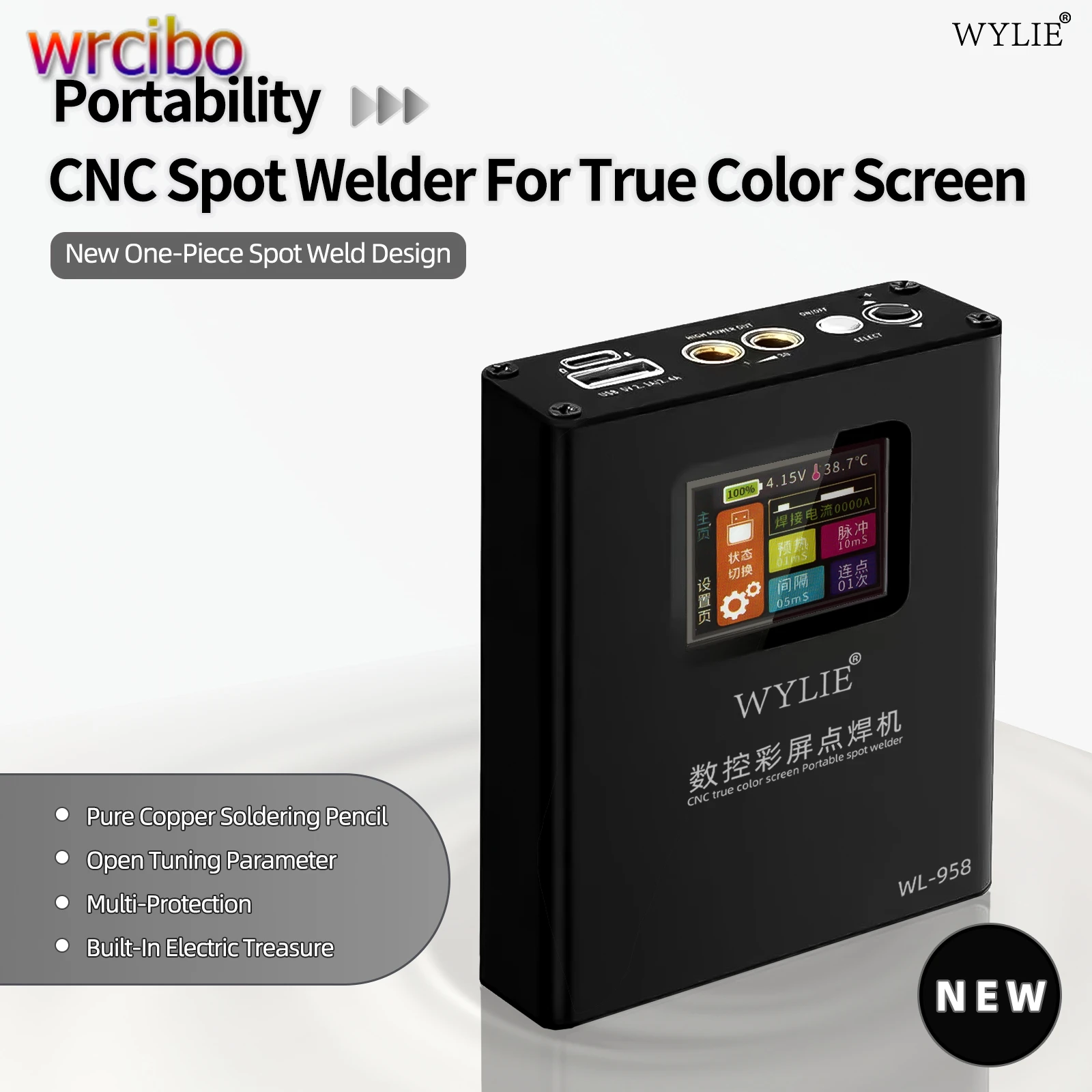 

WYLIE WL-958 Портативный аккумуляторный аппарат для точечной сварки DIY Мини-сварочный аппарат 18650 аккумуляторный блок сварочный инструмент с настоящим цветным экраном