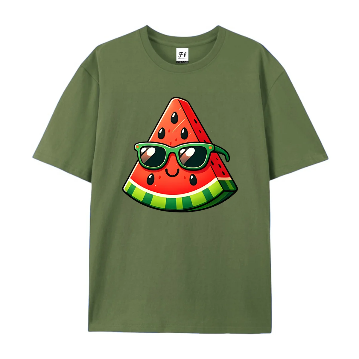 Women Men  Cartoon Watermelon Slice With Sunglasses Graphic T Shirt Summer Casual Short Sleeve Cotton Tee Funny Fruit Print Top