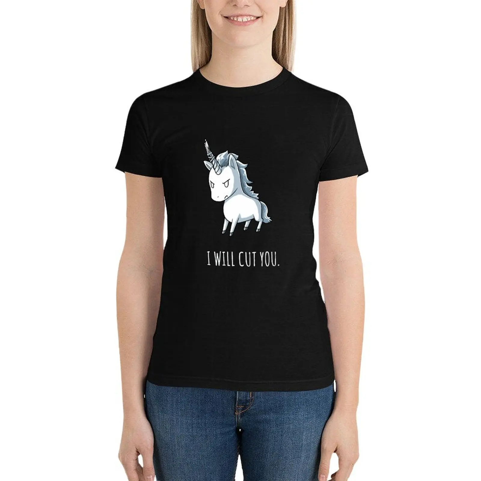 

Stabby The Unicorn I Will Cut You Summer T-Shirt vintage clothes graphics Blouse Women's t-shirt