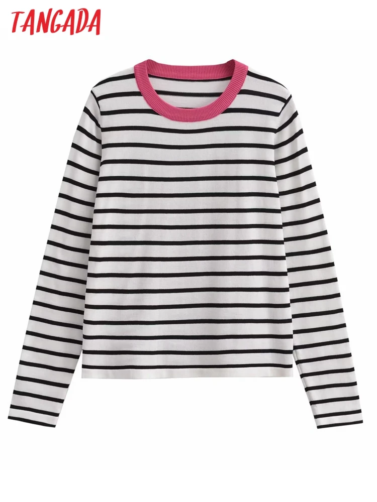 Tangada 2023 Winter Women Striped Sweaters Long Sleeve Female Jumper AI74