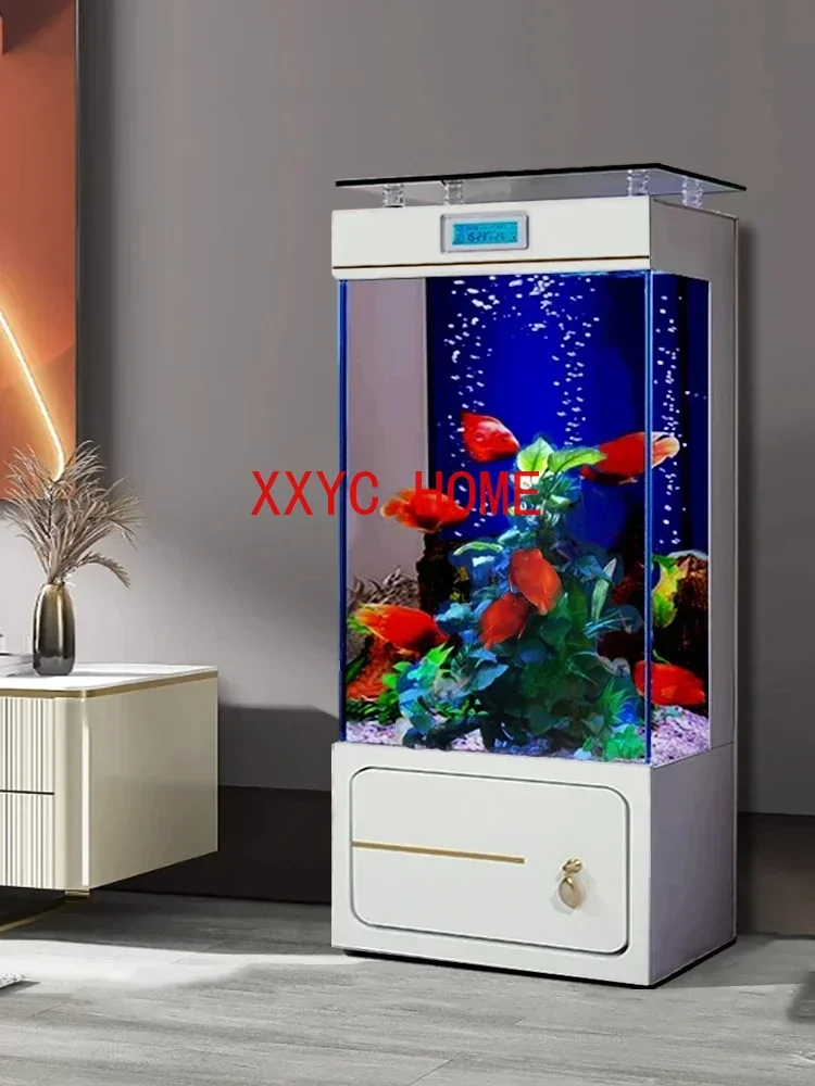 

Household Super White Floor Fish Tank Light Luxury Back Filter Wall-Free Aquarium Vertical