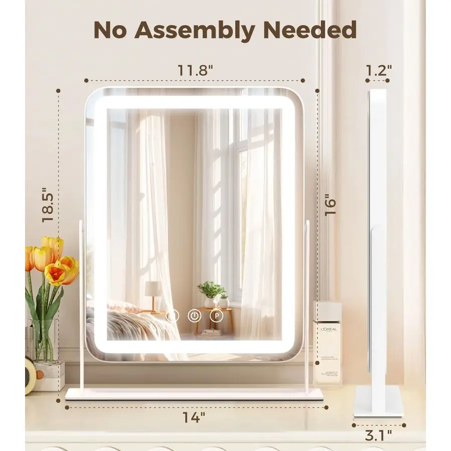 Vanity Mirror with Lights, Lighted Makeup Mirror with 3 Modes, 10X Magnification Mirror, Stepless Brightness, 360 Rotation, Chri