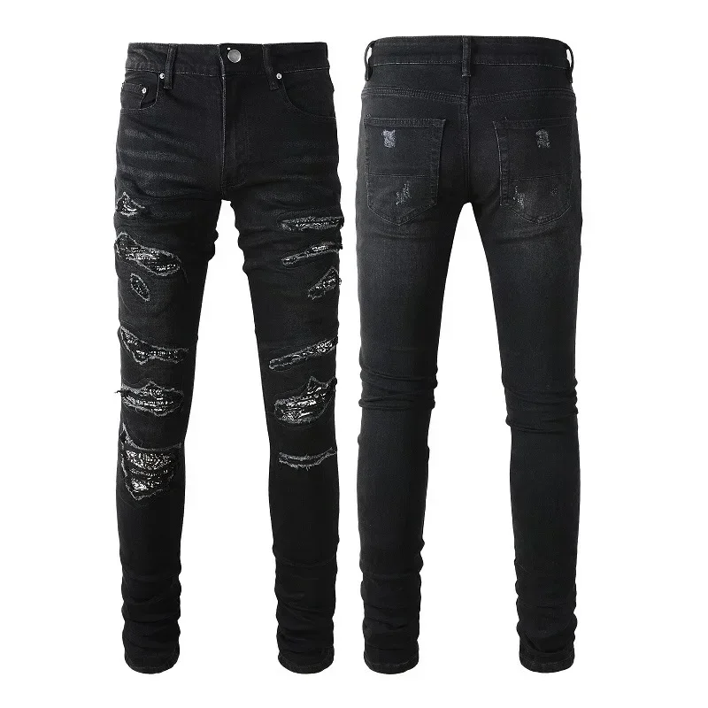 

Vintage Hole Jeans Men Mid Waist Pencil Pants Distressed Denim Washed Streetwear Straight Denims Skinny Ankle Length Trousers