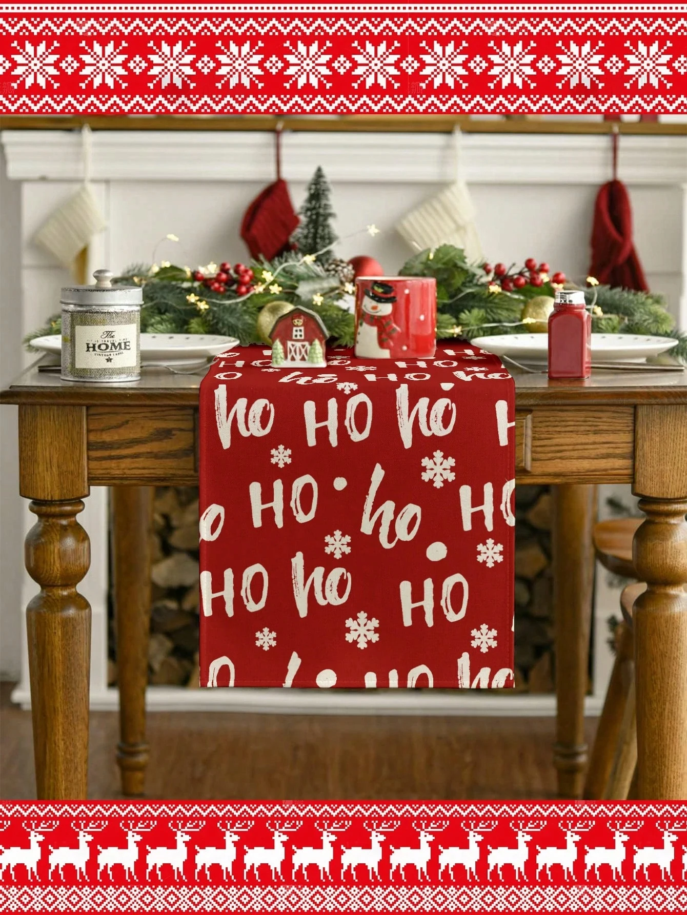 

1 шт., рождественская скатерть со снежинкой "Ho Ho Ho Ho" — несколько размеров, двойной в качестве камина/оконного шарфа для прихожей