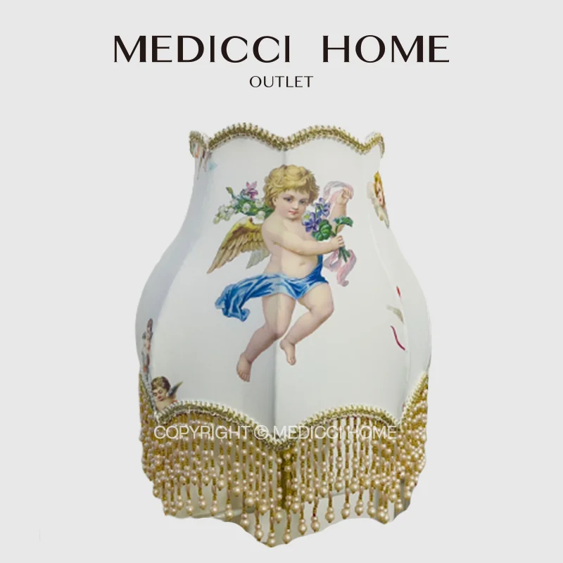 Medicci Home Angels Lampshade Rococo Victorian Transitional Scallop Bell Shape Construction Luxury Cloth Lamp Shades With Tassel