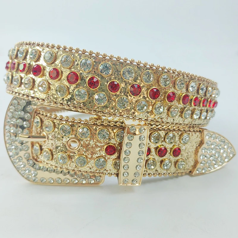 

men fashion punk gothic diamond studded belts gold soft leather rhinestone belt sparkling prom waistband women designer strapon