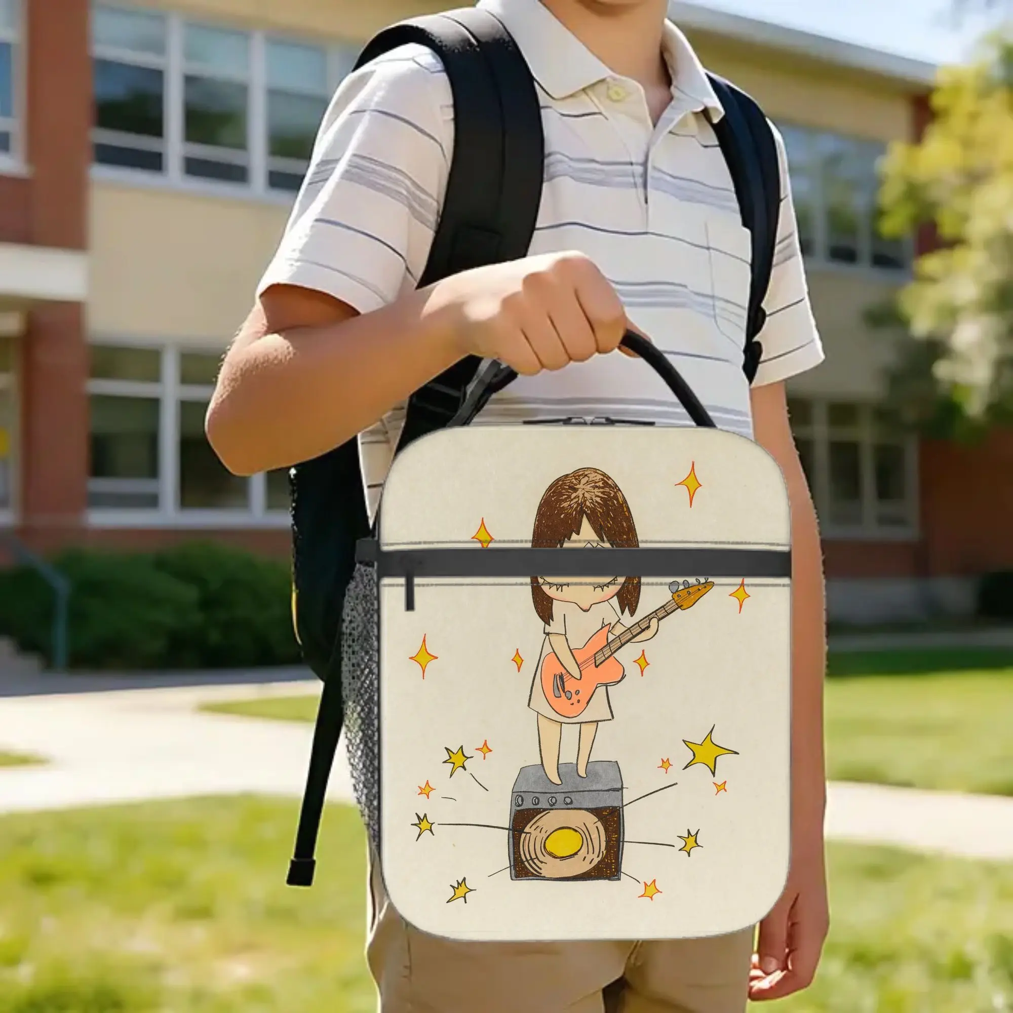 Yoshitomos Nara Art Insulated Lunch Bag Cooler Bag Reusable,Lunch Container Rock Guitar Dream Portable Tote Lunch Box Food Bag