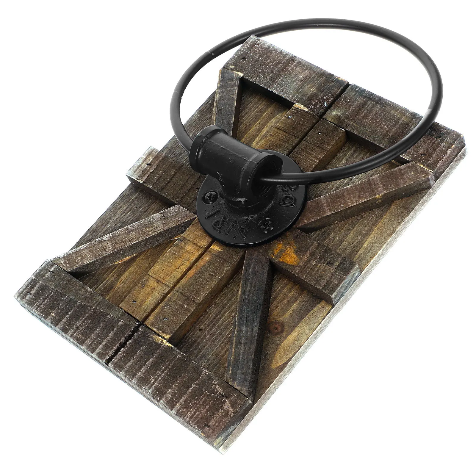 Rustic Brown Iron Hand Towel Ring Vintage Wall Mounted Towel Holder Wood Backing Bathroom Kitchen Toilet Bathroom Accessories