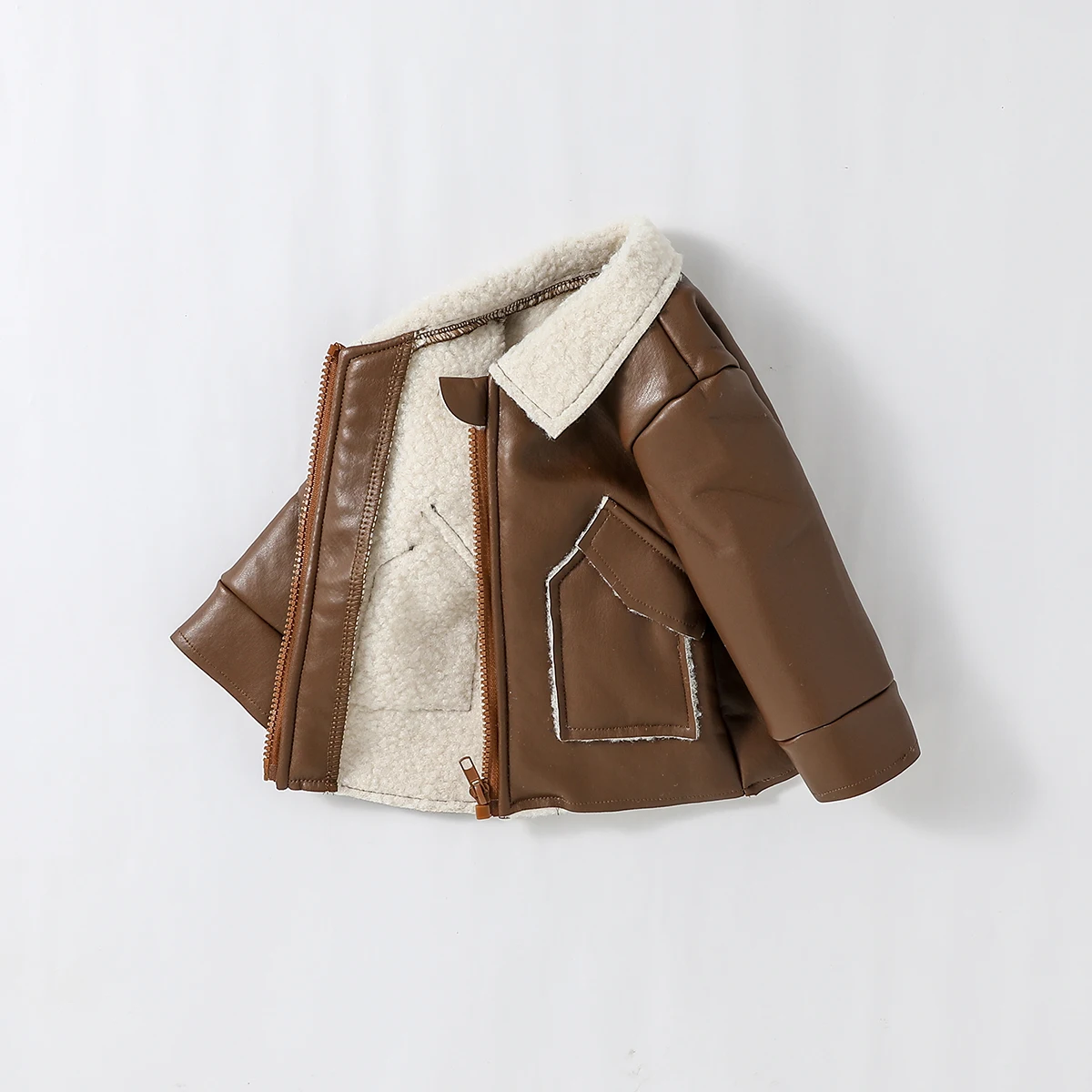 2024 New Baby Boys Winter Plush Turn-down Collar Long Sleeve Cool Fashion Zipper Warm Coat For 3M-3Y Streetwear Clothes