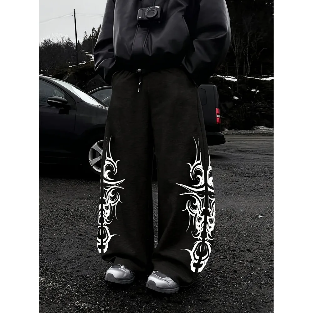 Men's design sense, hip-hop personality, street printed casual pants, wide leg pants, American retro pants