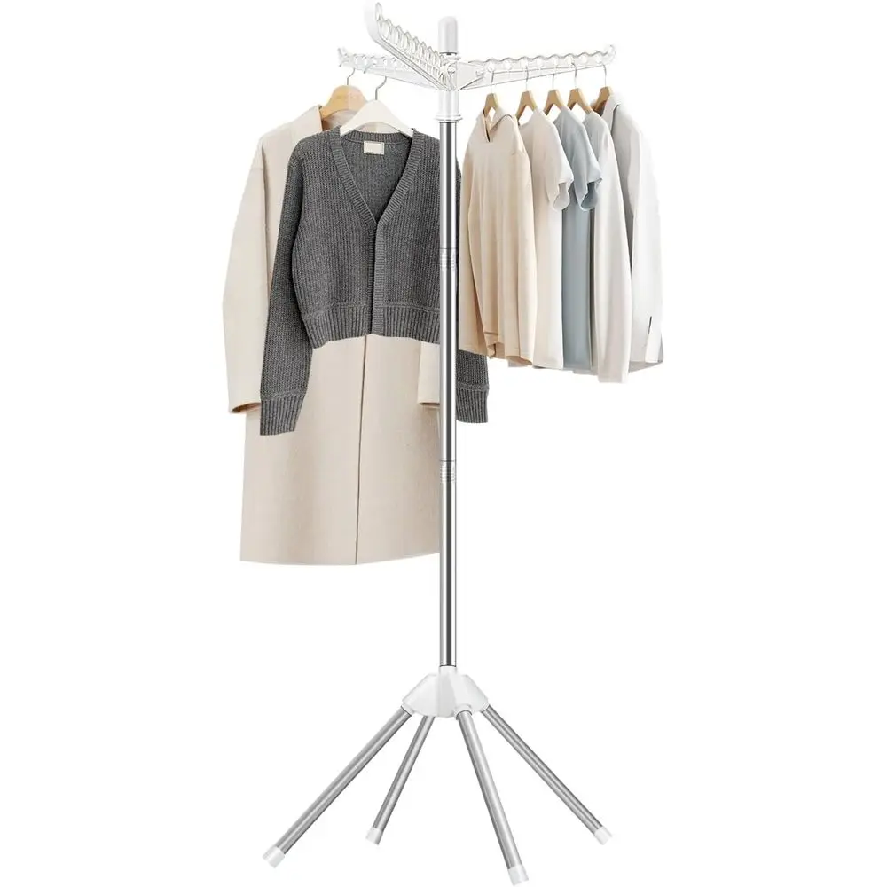 

59-Inch White and Silver Indoor Airer with 4 Legs and 3 Rotatable Arms for Clothes Drying