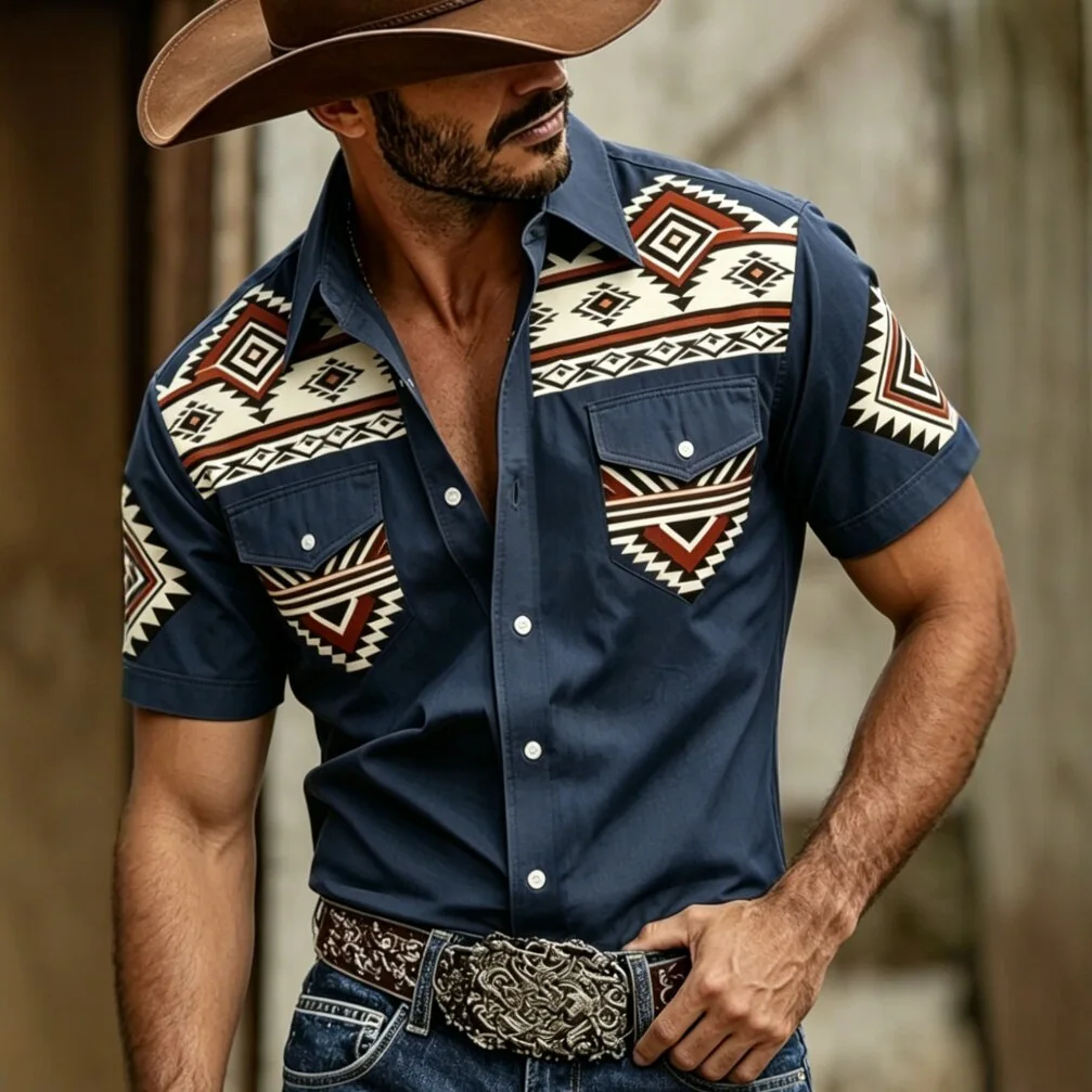 Casual Men's Long Sleeve Shirt Vintage Ethnic Style No Ironing Required Spring Autumn Seasonal Comfortable Fit Printed Pattern